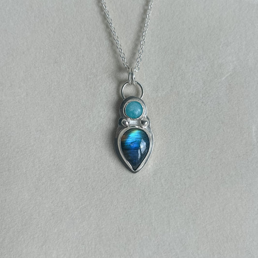 Labradorite & Amazonite Silver Pendant