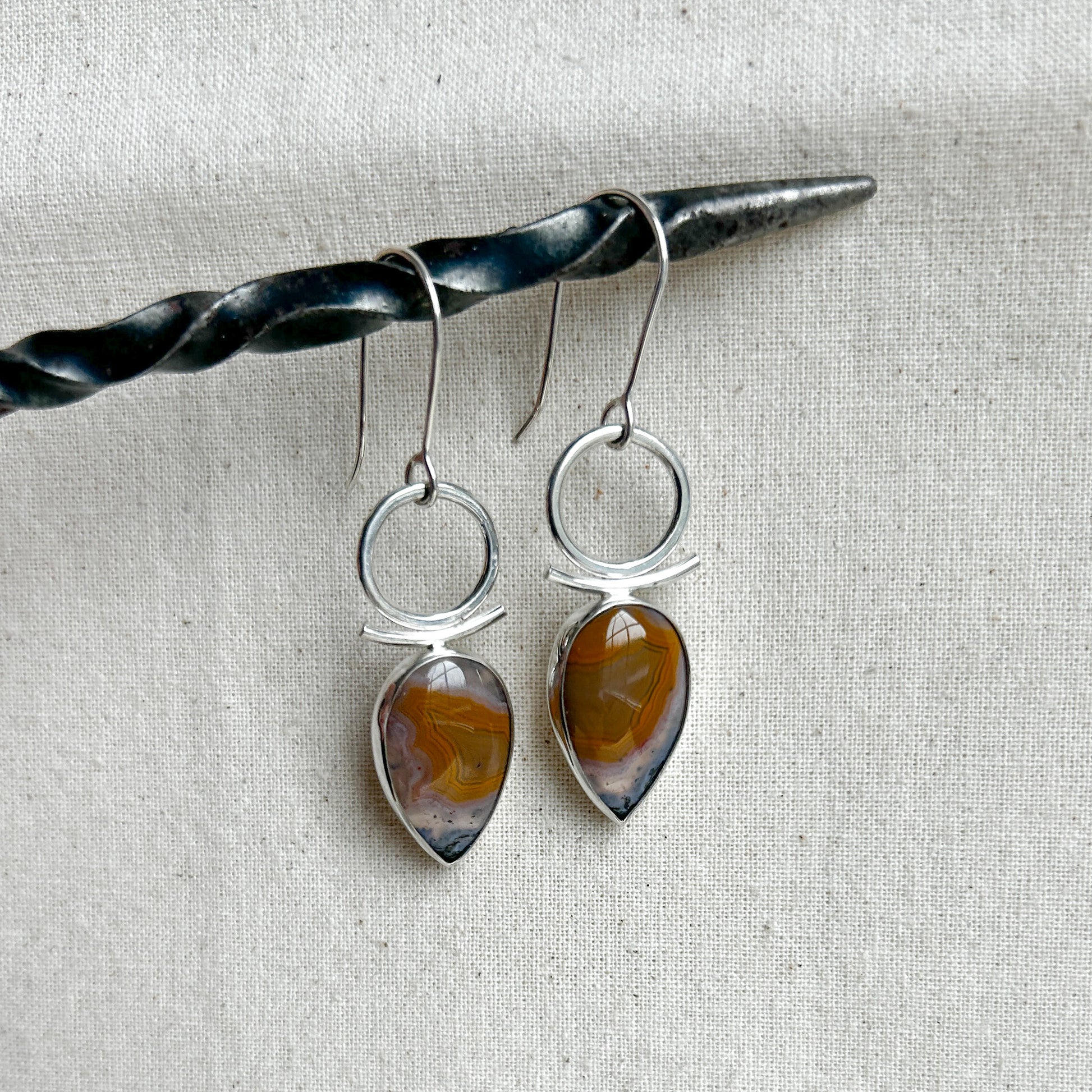 Dangle earrings with natural Botswana Agate gemstones