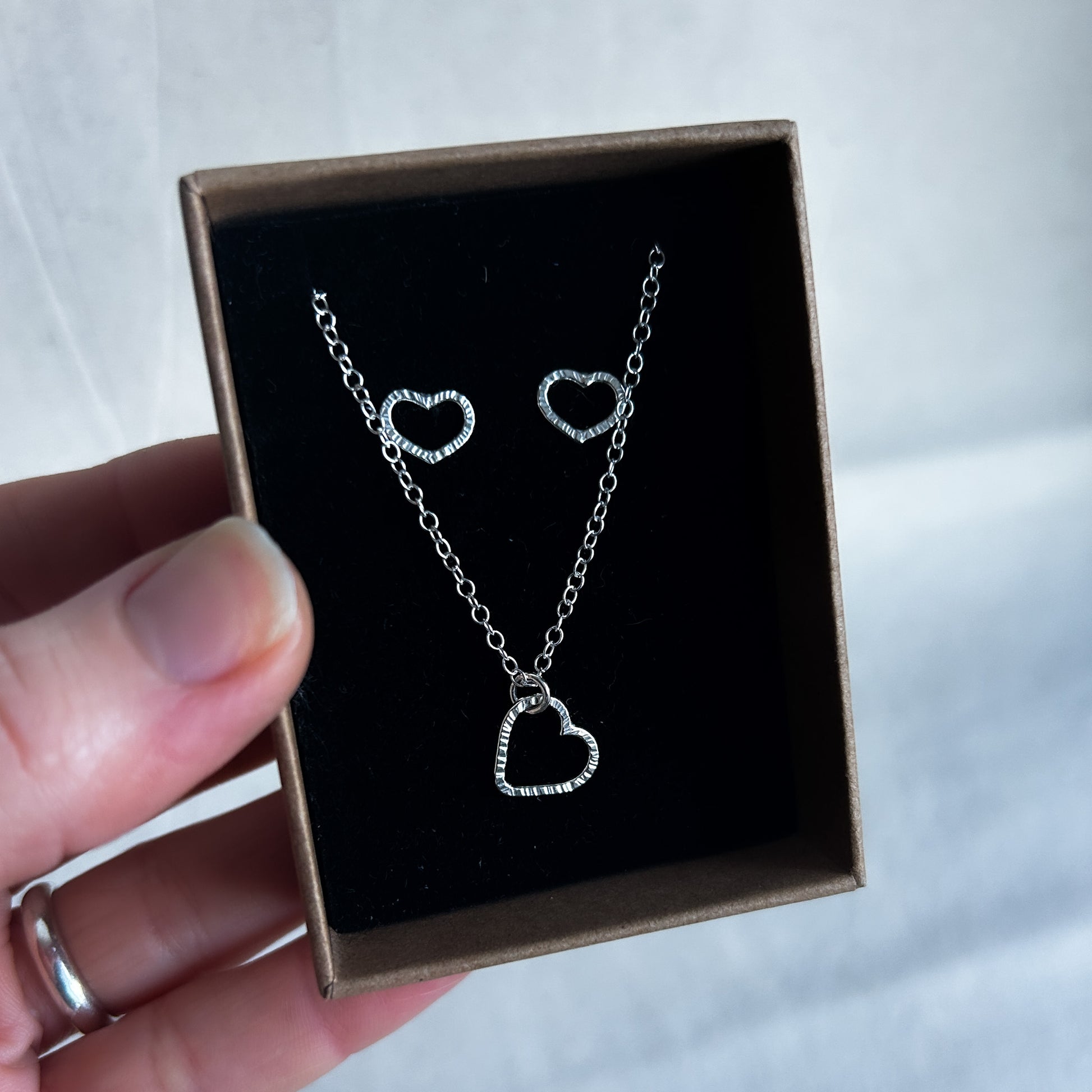 Silver earrings and pendant gift set in jewellery gift box