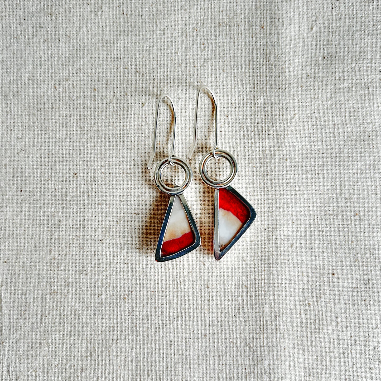 The back of red Mookaite Jasper dangle drop earrings