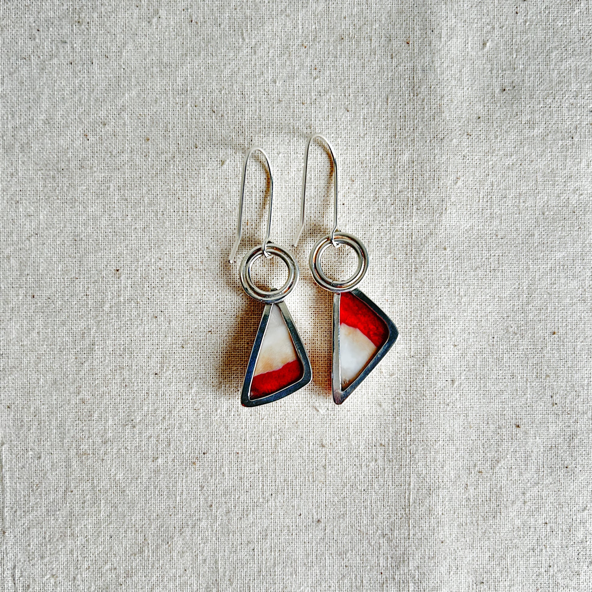 The back of red Mookaite Jasper dangle drop earrings