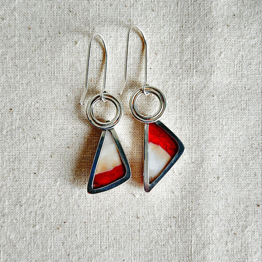 The back of red Mookaite Jasper dangle drop earrings