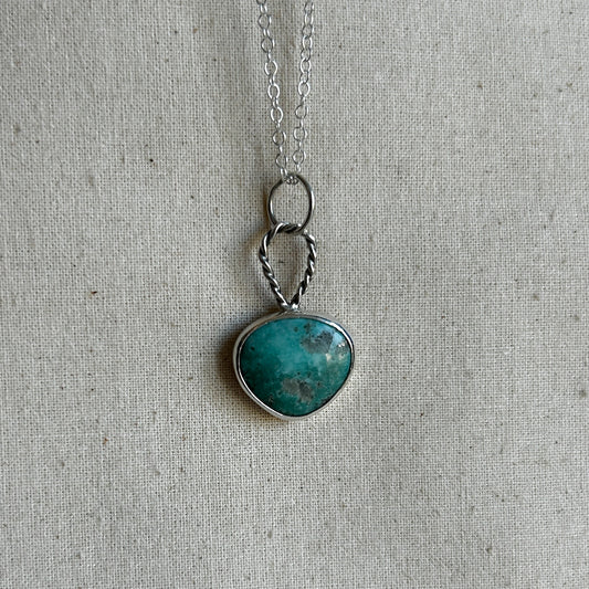Turquoise necklace with greem gemstone set in silver with large twisted bail