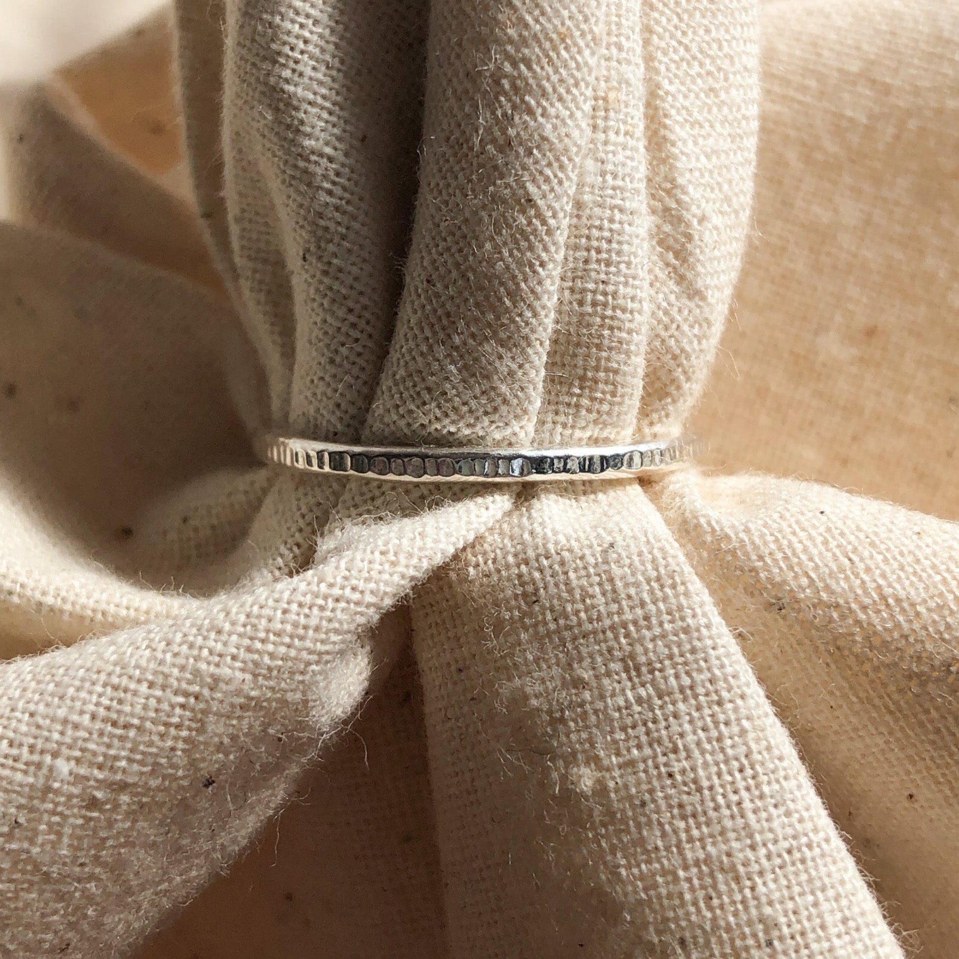 Closeup of Silver Stacking Ring