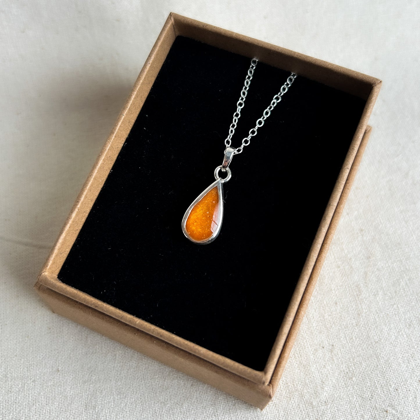 Orange Teardrop Ashes Pendant in Jewellery Gift Box