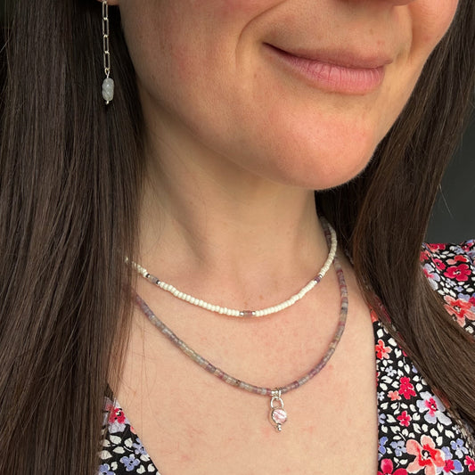 Boho Pink Tourmaline Beaded Choker Necklace