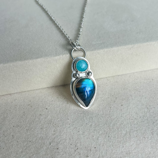 Labradorite & Amazonite Silver Pendant