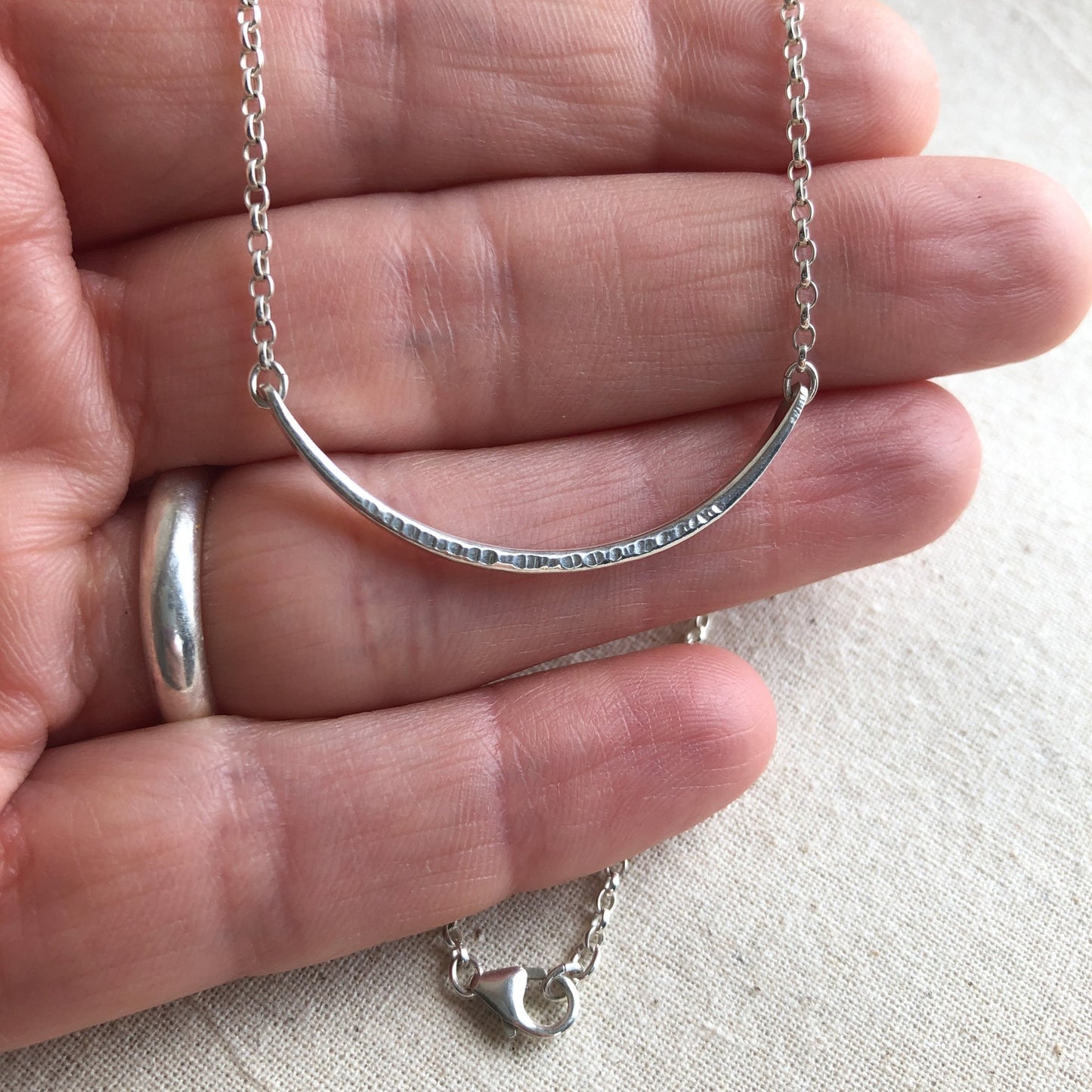 Sterling Silver Curved Pendant Necklace 